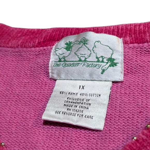 Quacker Factory Pink Beaded Embroidered Snowman 1X Ugly Christmas Sweater - Picture 3 of 6